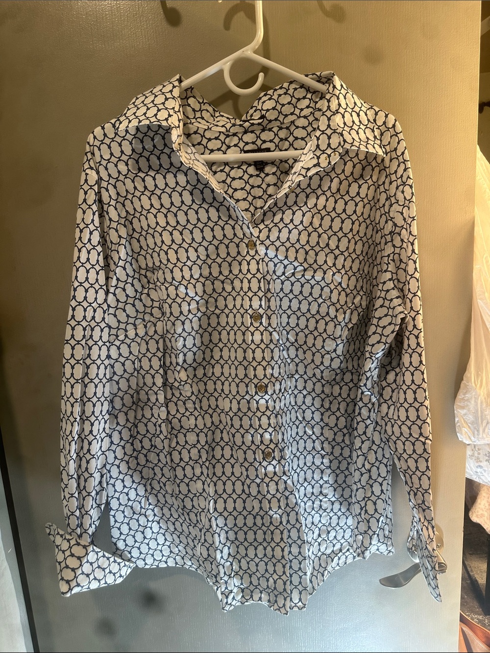 Talbots Navy & White chain link button up Shirt s 22w